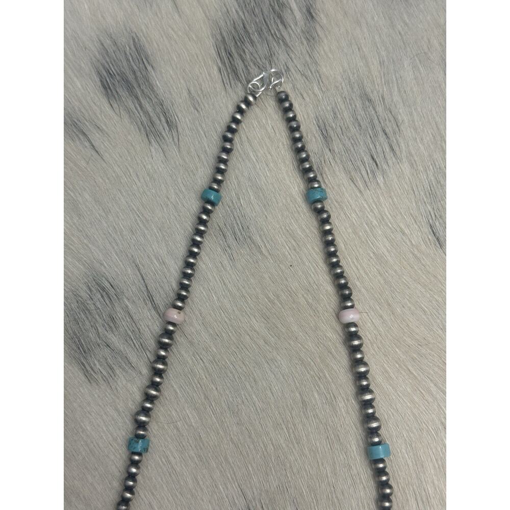 Native American Sterling Silver Pink Conch Turquoise Spiny Navajo Pearl Necklace - Picture 6 of 8